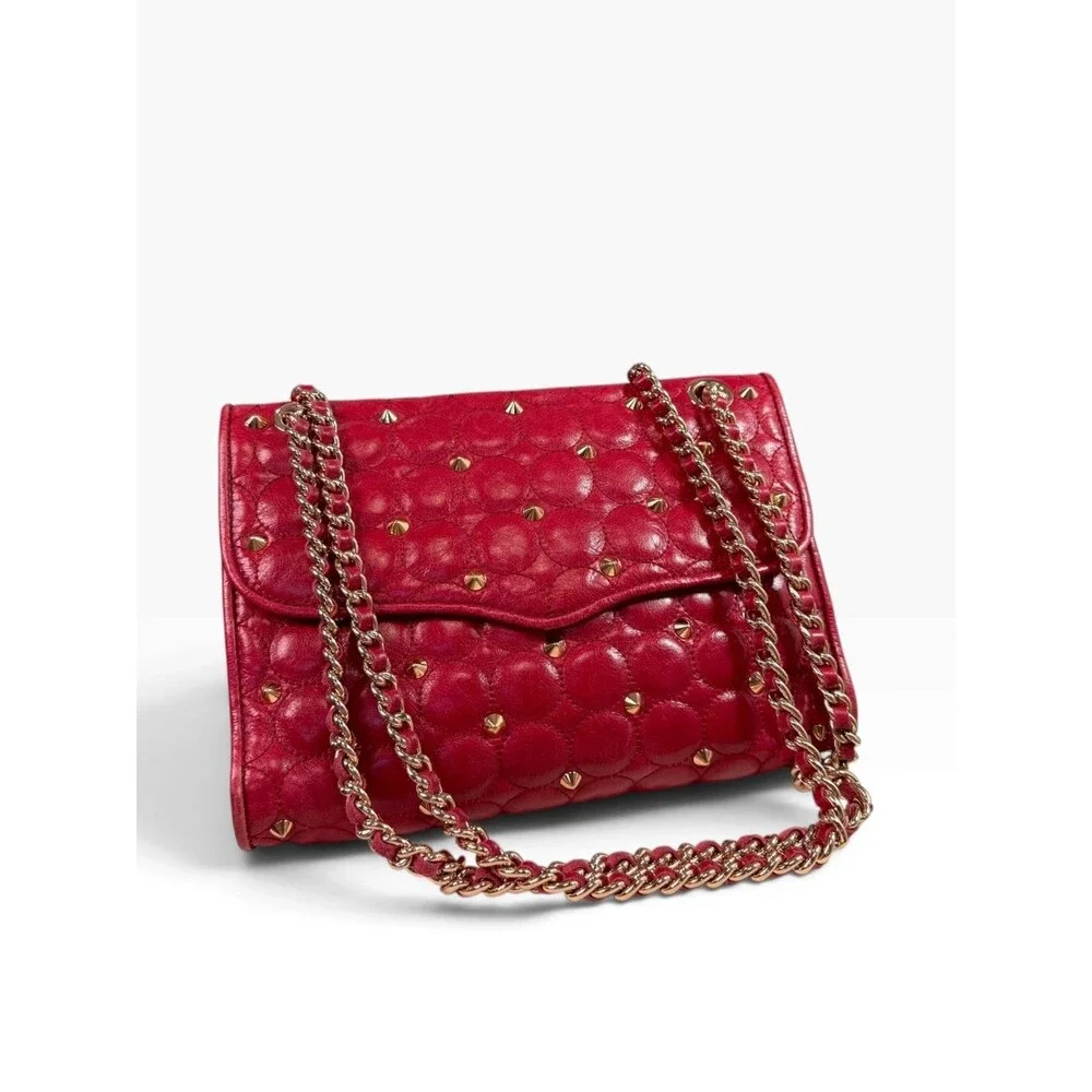 Rebecca Minkoff Studded Quilted Affair Bag Cherry Red Leather Chain Strap $395